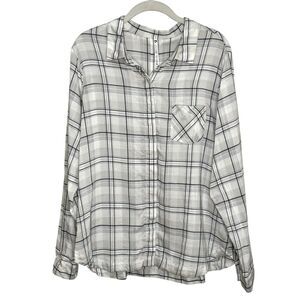 Kuhl Hadley Shirt Womens XL Gray Plaid 100% Tencel Button Front Long Sleeve Top